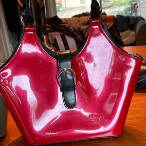 Beijo Glossy Red and Black Shoulder Bag